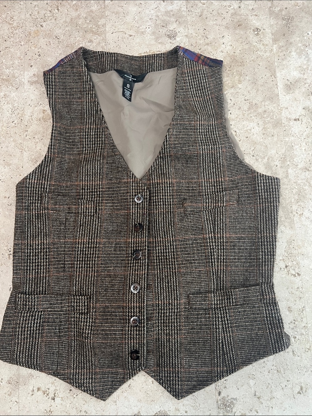 H&M Women's Plaid Tweed Vest - Brown Check